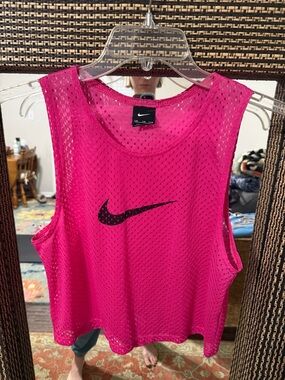 Mid-Cropped Nike Women's Bright Pink Mesh Training Tank with Black Swoosh